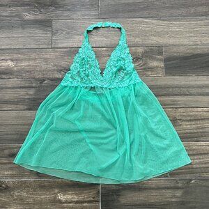 Victoria Secret Turquoise Lace Sheer Lingerie Slip Dress Size Large